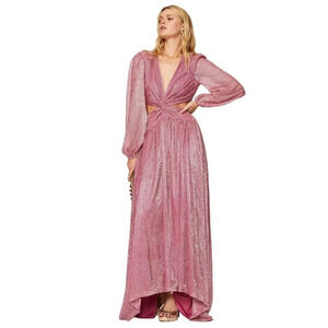 Ramy Brook Lebron Pink Metallic Long Sleeve Dress
